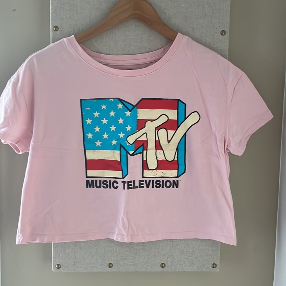 Old Navy Pink MTV Crop Top American Flag Medium
